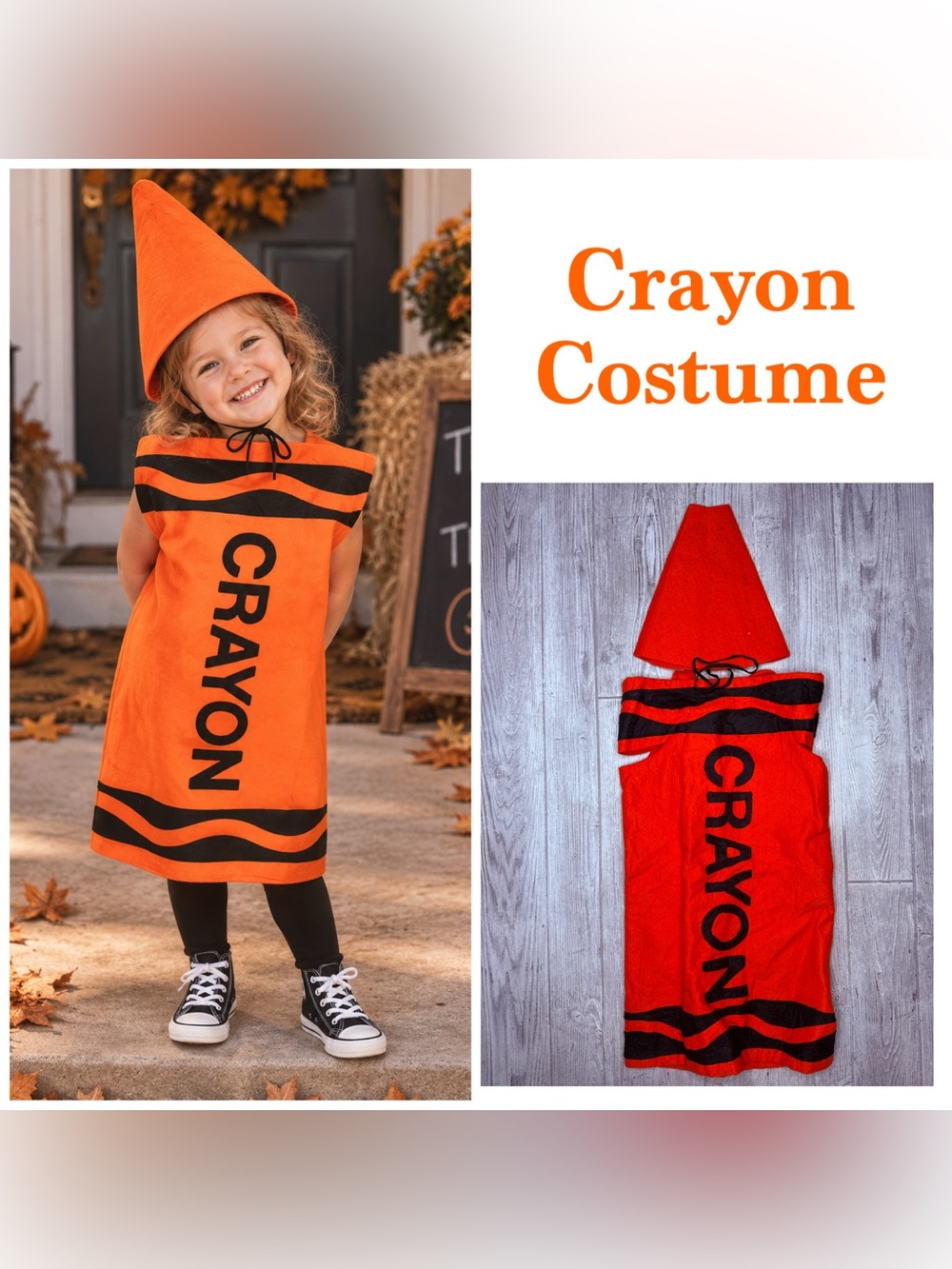 Handmade orange crayon costume Halloween cosplay dress up pretend play felt